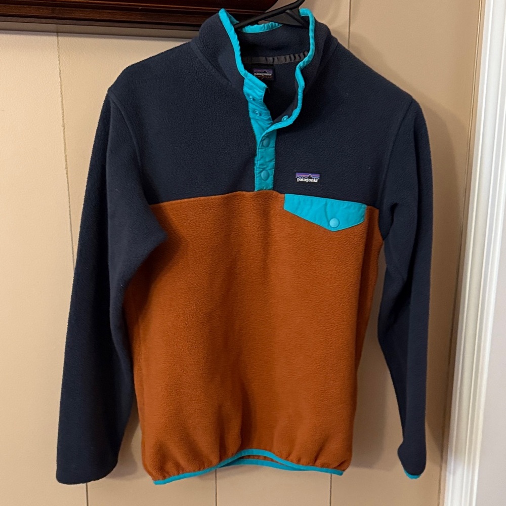 Patagonia Black and Brown Fleece with Teal Accents